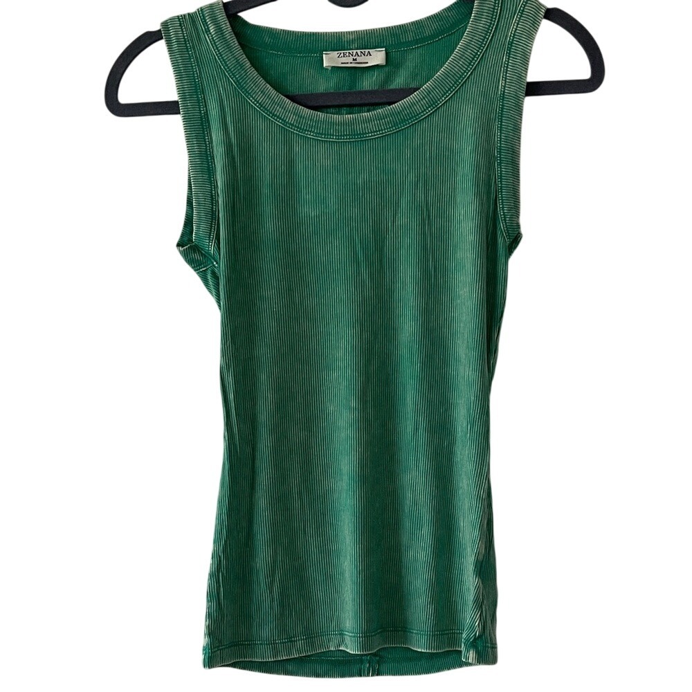 Zenana Outfitters Ribbed Mineral‎ Wash Emerald Green Tank Top Medium